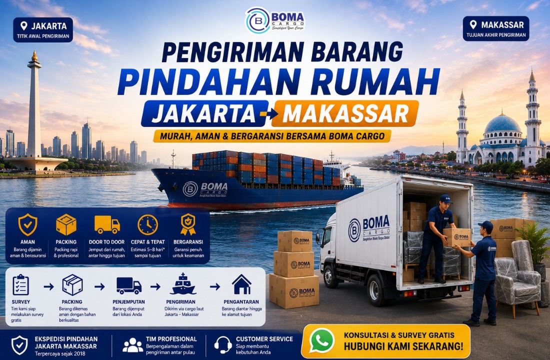 Pengiriman Barang Pindahan Rumah Jakarta Makassar Murah, Aman & Bergaransi | Boma Cargo